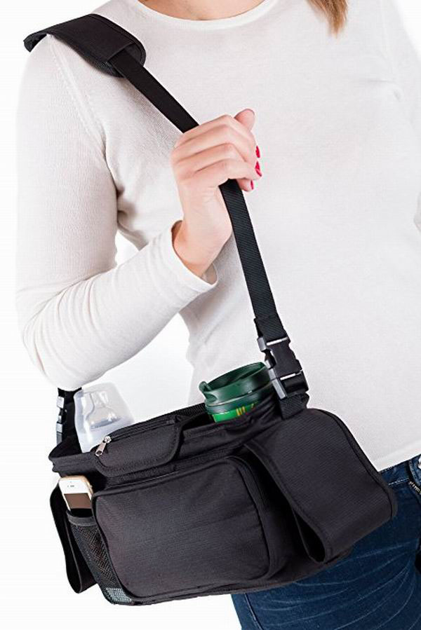 Stroller organizer with removable shoulder strap, universal fit, premium quality diaper dag & stroller cup holder, perfect baby shower gift _ENZO