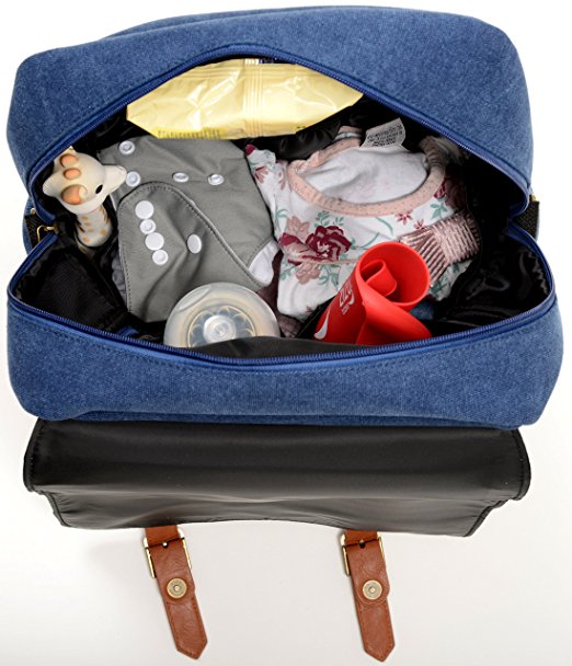  New Diaper Bag Backpack, Trendy Diaper Bags for Dads & Moms, Made with Quality Fabric & Zippers -Large, Navy Denim_ENZO